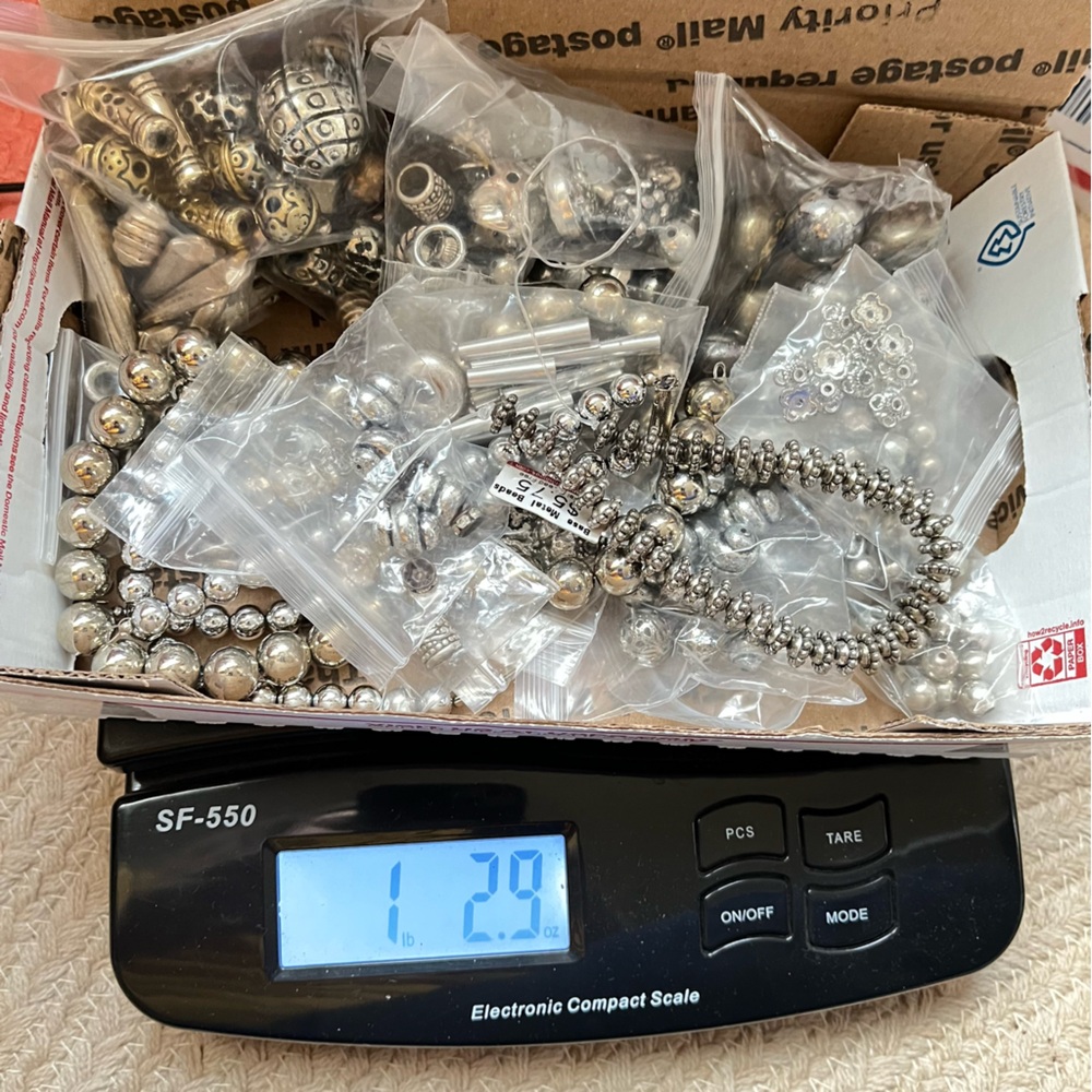 Beads lot metallic metal silver toned metal and plastic